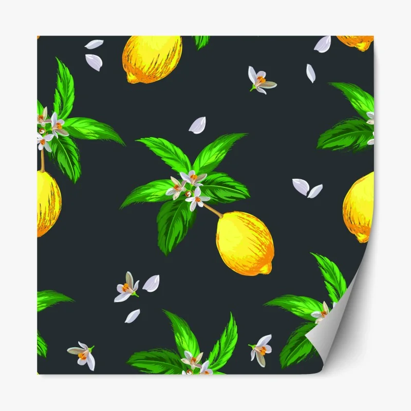 Repositionierbarer Aufkleber leuchtendes zitronenmuster mit grünen blättern