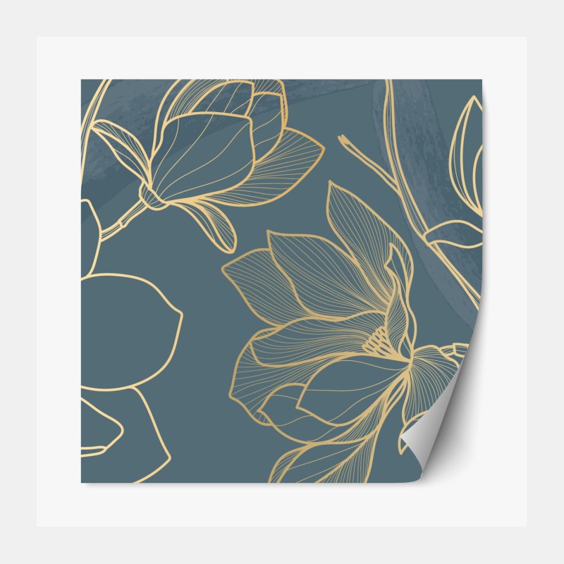 Repositionierbarer Aufkleber goldene magnolie auf türkisfarbenem hintergrund