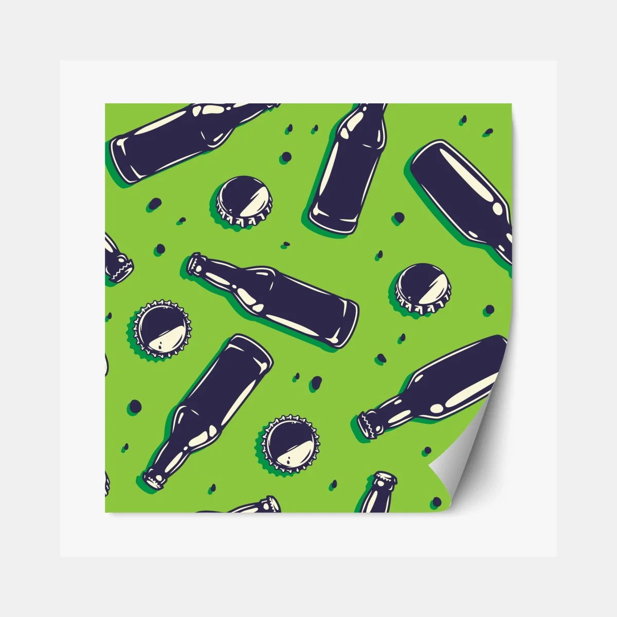 Repositionierbarer Aufkleber grünes pop-art-muster mit bierflaschen und kronkorken – Wallnifity® Repositionierbarer Aufkleber grünes pop-art-muster mit bierflaschen und kronkorken – Wallnifity®