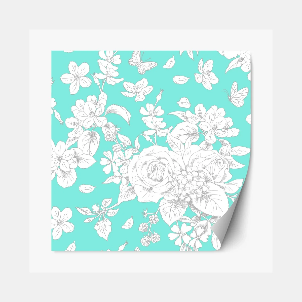 Repositionierbarer Aufkleber türkis floral muster mit blumen – Wallnifity® Repositionierbarer Aufkleber türkis floral muster mit blumen – Wallnifity®