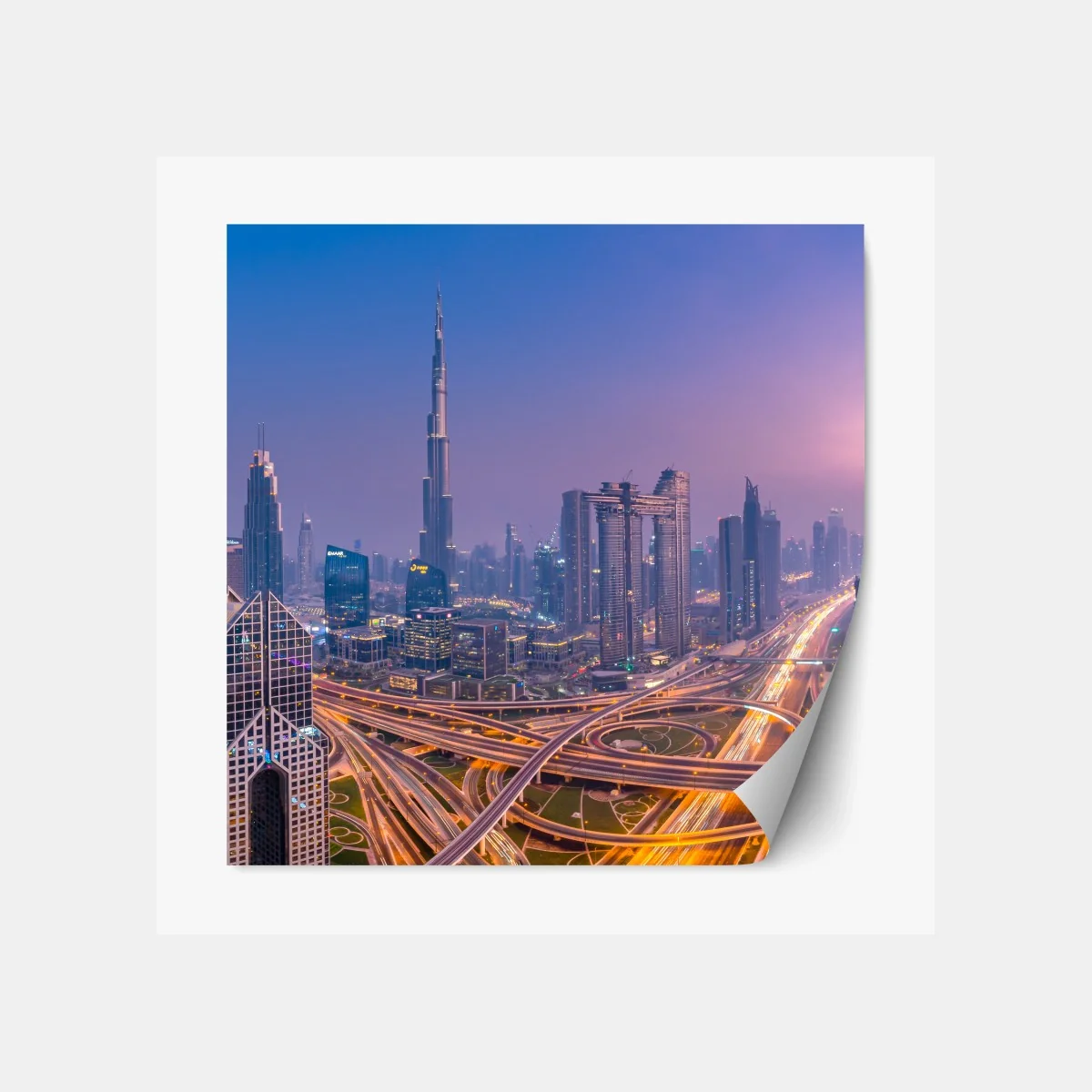 Repositionierbarer Aufkleber panoramablick auf Dubai bei dämmerung – Wallnifity® Repositionierbarer Aufkleber panoramablick auf Dubai bei dämmerung – Wallnifity®