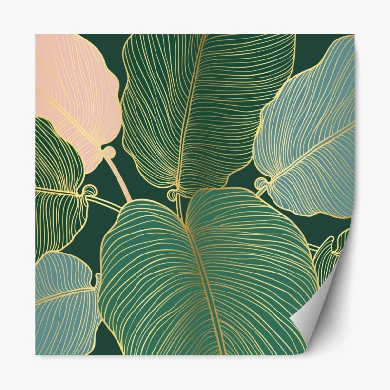 Repositionierbarer Aufkleber tropische blätter mit goldkontur
