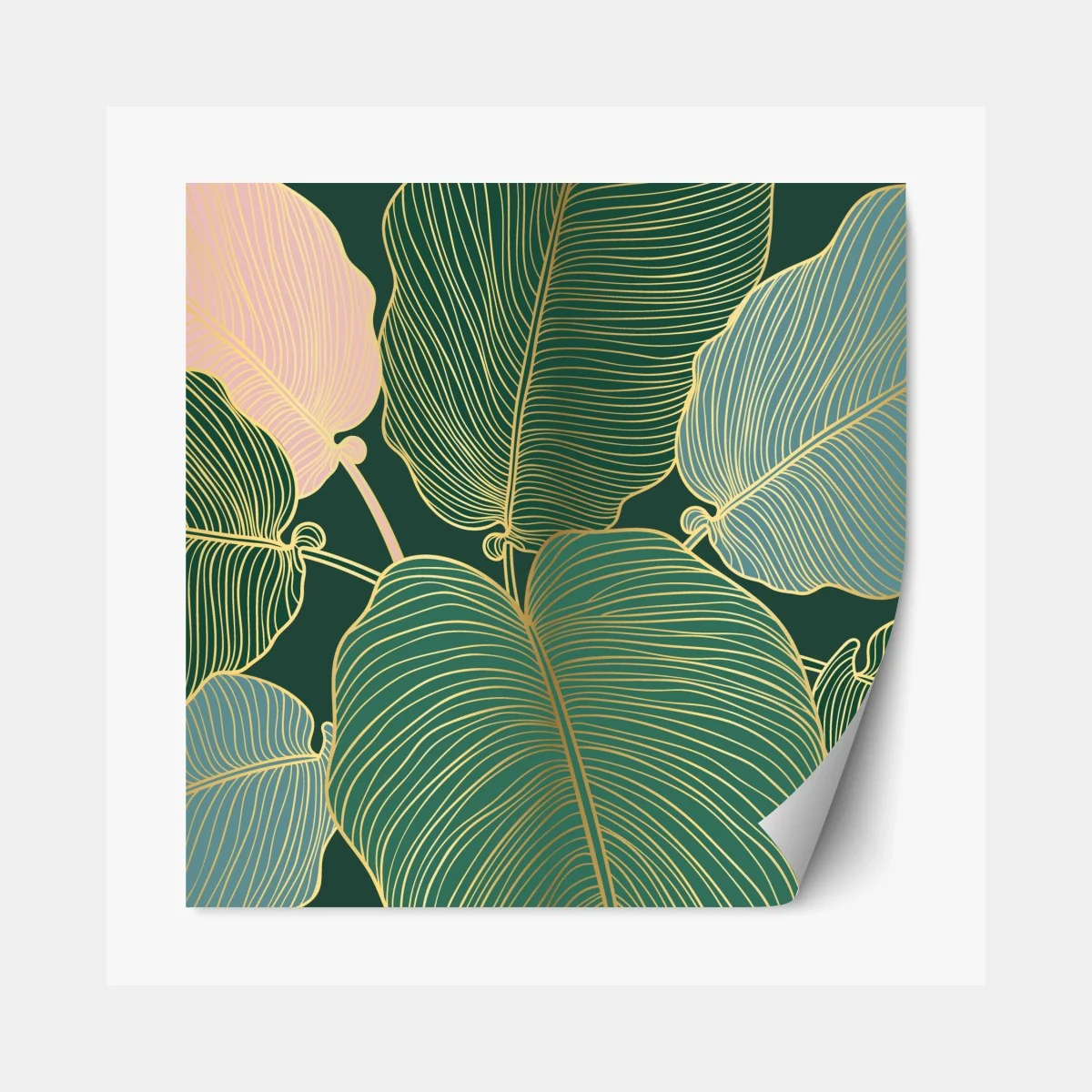 Repositionierbarer Aufkleber tropische blätter mit goldkontur – Wallnifity® Repositionierbarer Aufkleber tropische blätter mit goldkontur – Wallnifity®