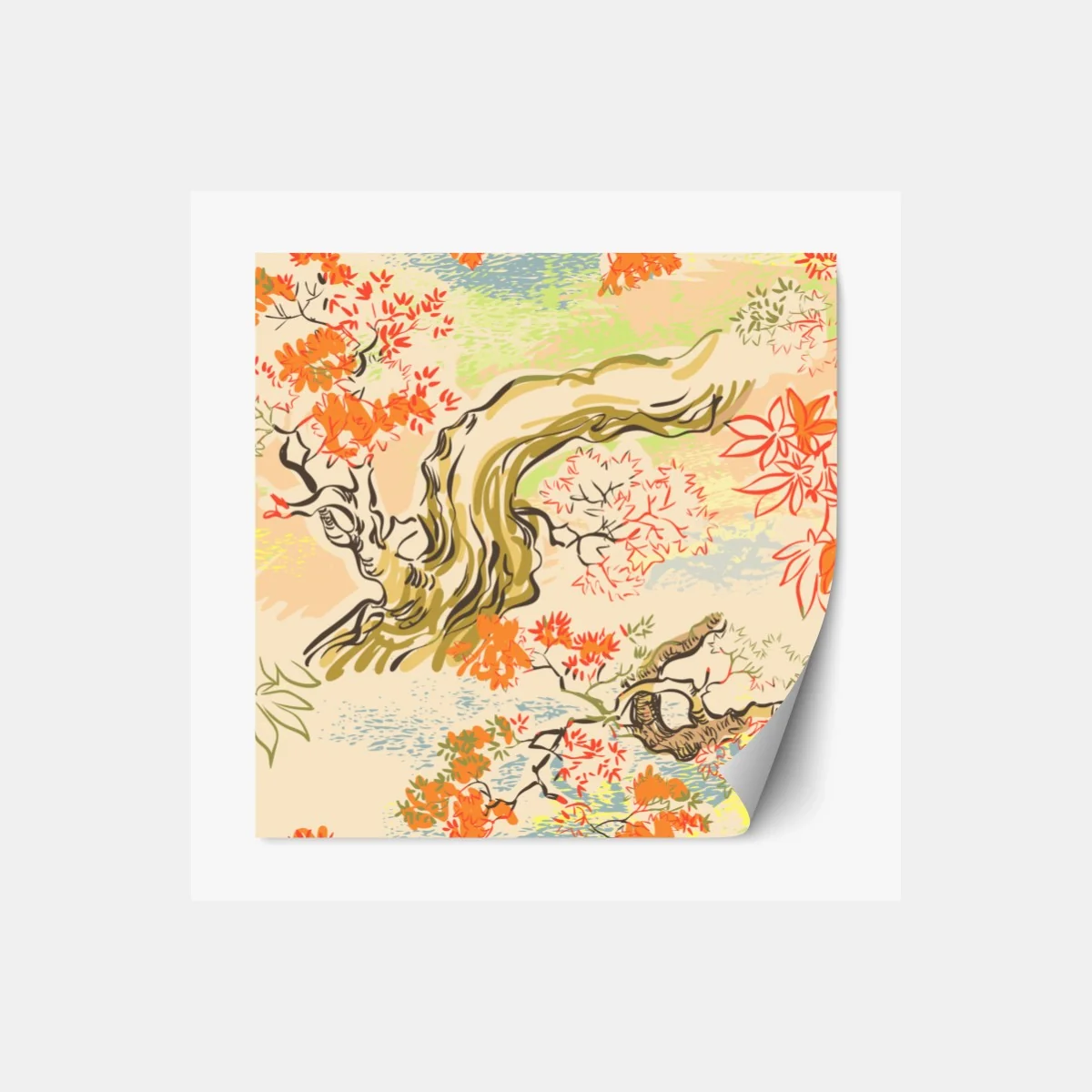 Repositionierbarer Aufkleber orientalisches baummuster mit blättern – Wallnifity® Repositionierbarer Aufkleber orientalisches baummuster mit blättern – Wallnifity®