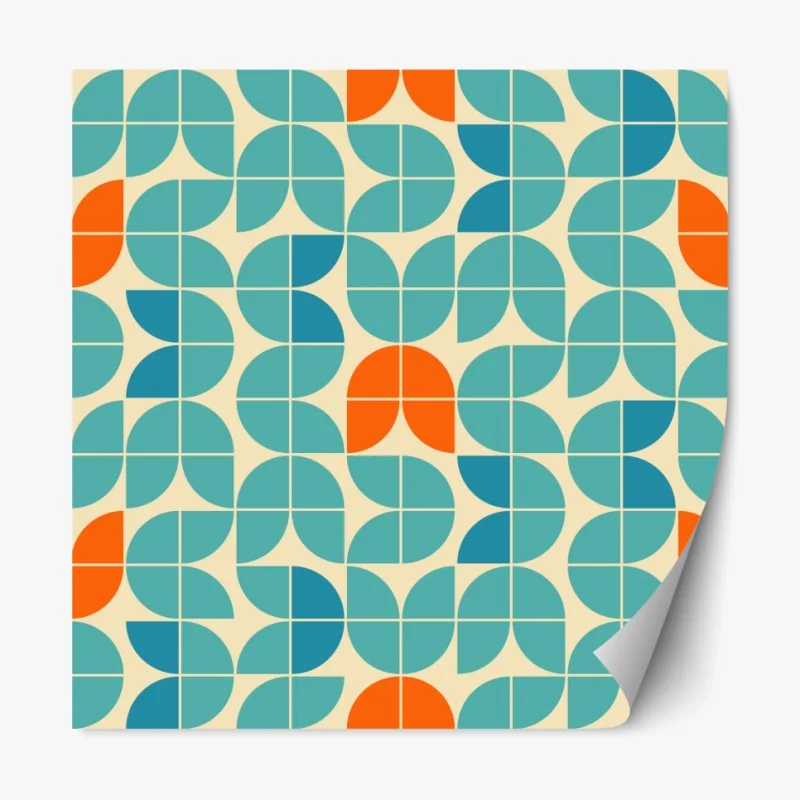 Repositionierbarer Aufkleber retro geometrisches fliesenmuster in türkis und orange