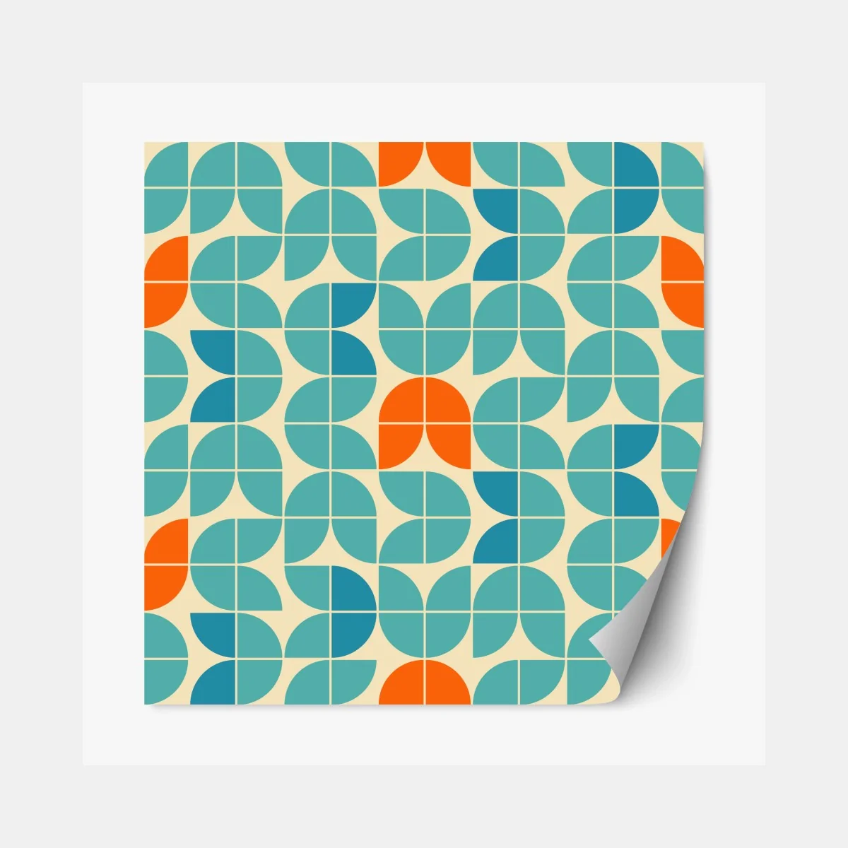 Repositionierbarer Aufkleber retro geometrisches fliesenmuster in türkis und orange – Wallnifity® Repositionierbarer Aufkleber retro geometrisches fliesenmuster in türkis und orange – Wallnifity®