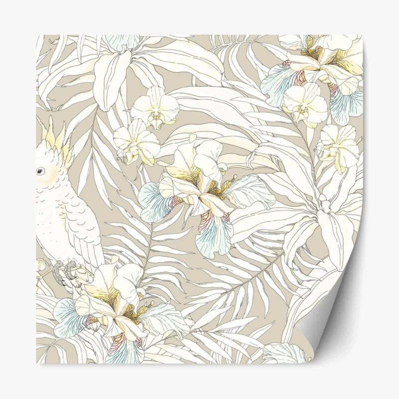 Repositionierbarer Aufkleber tropisches kakadu-blumenmuster