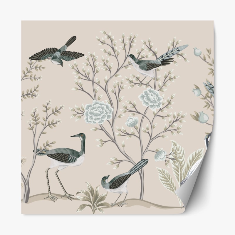 Repositionierbarer Aufkleber elegante vögel und blühende zweige