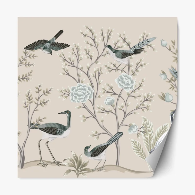 Repositionierbarer Aufkleber tropische lila blätter auf gelbem hintergrund – Wallnifity®