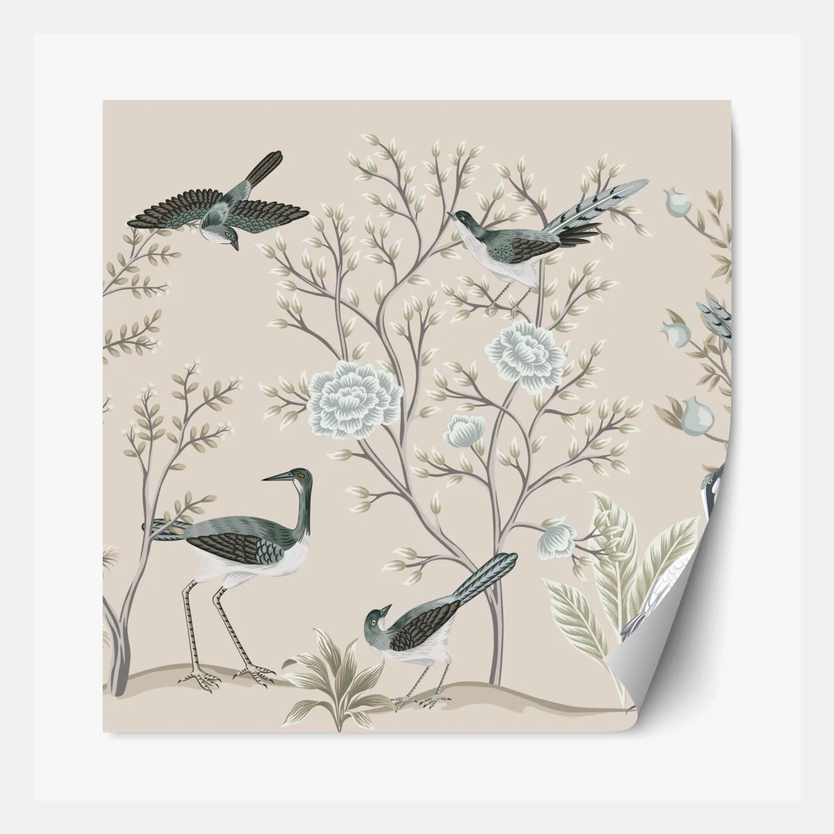 Repositionierbarer Aufkleber elegante vögel und blühende zweige – Wallnifity® Repositionierbarer Aufkleber elegante vögel und blühende zweige – Wallnifity®