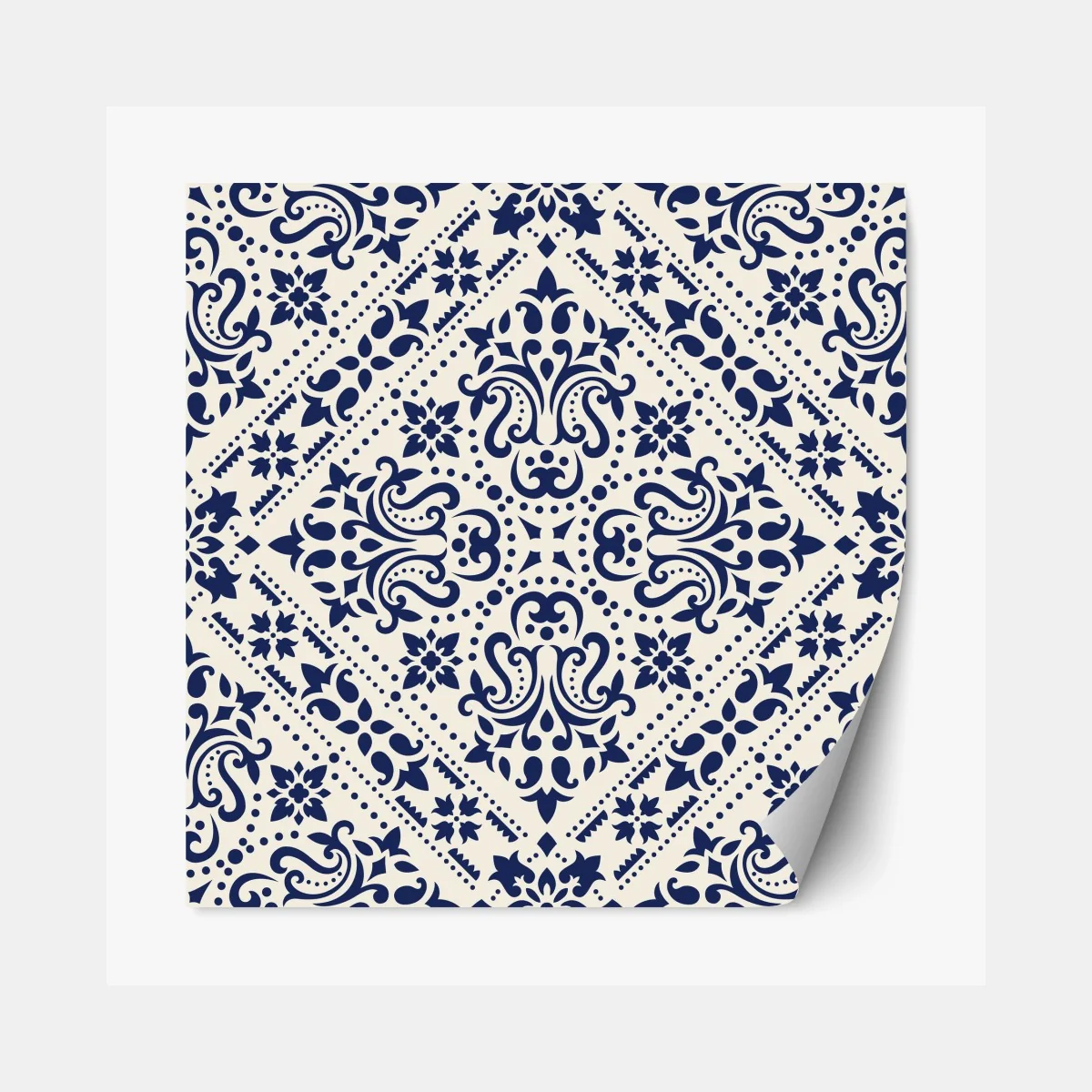 Repositionierbarer Aufkleber marineblaues damast-fliesenmuster – Wallnifity® Repositionierbarer Aufkleber marineblaues damast-fliesenmuster – Wallnifity®