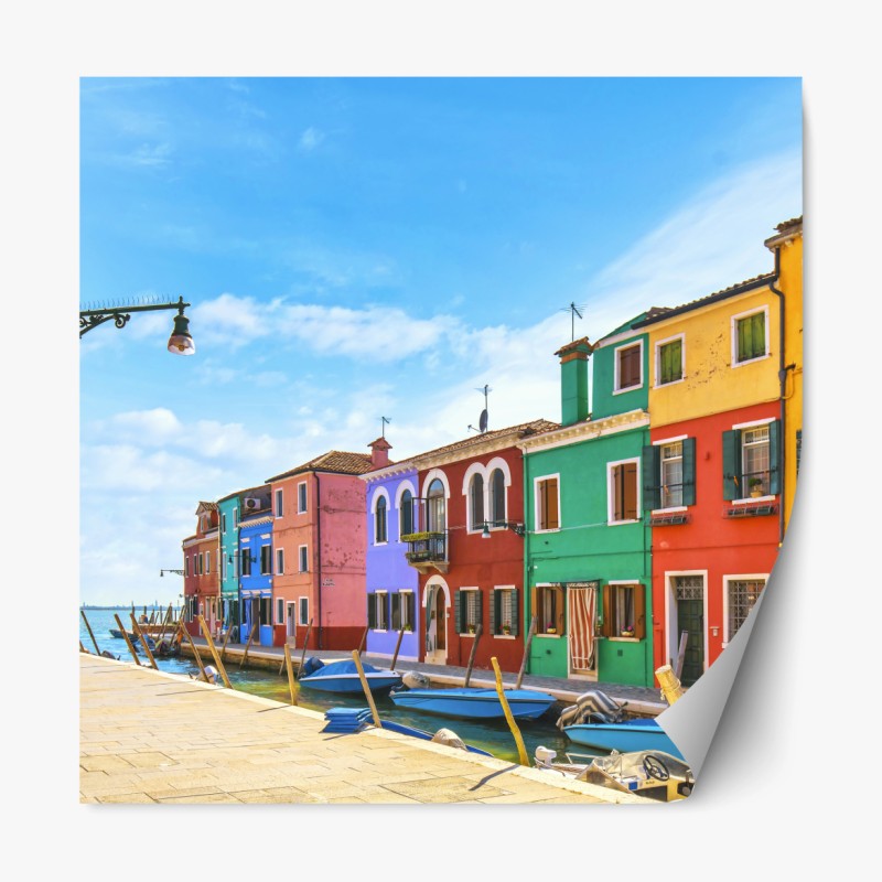 Repositionierbarer Aufkleber bunte kanalhäuser von Burano