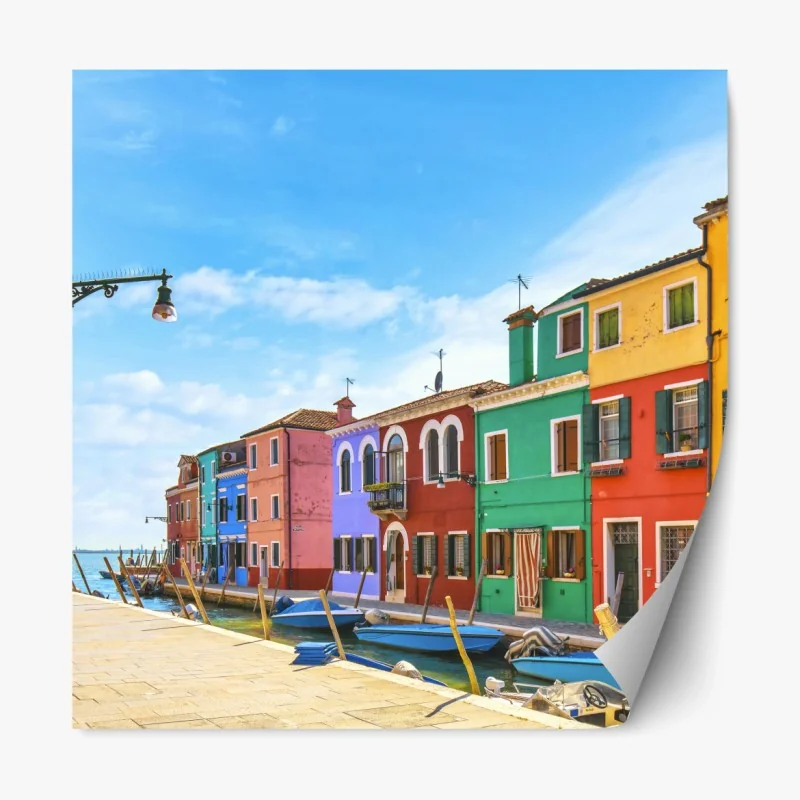 Repositionierbarer Aufkleber bunte kanalhäuser von Burano – Wallnifity® Repositionierbarer Aufkleber bunte kanalhäuser von Burano – Wallnifity®