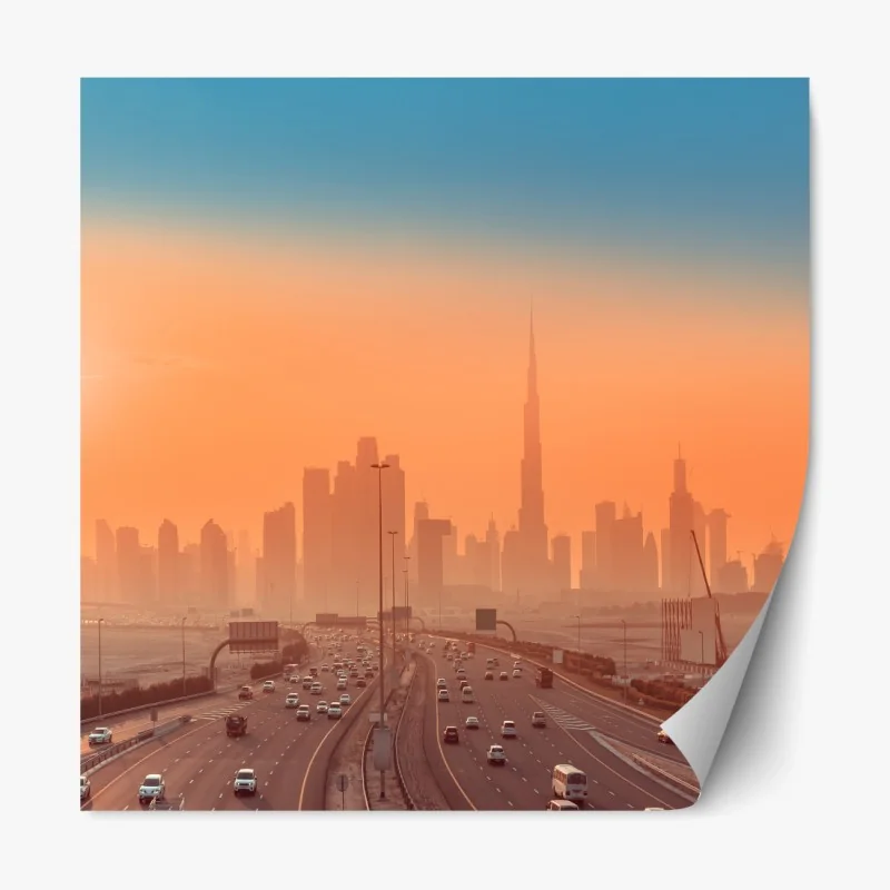 Repositionierbarer Aufkleber Dubai skyline bei sonnenaufgang