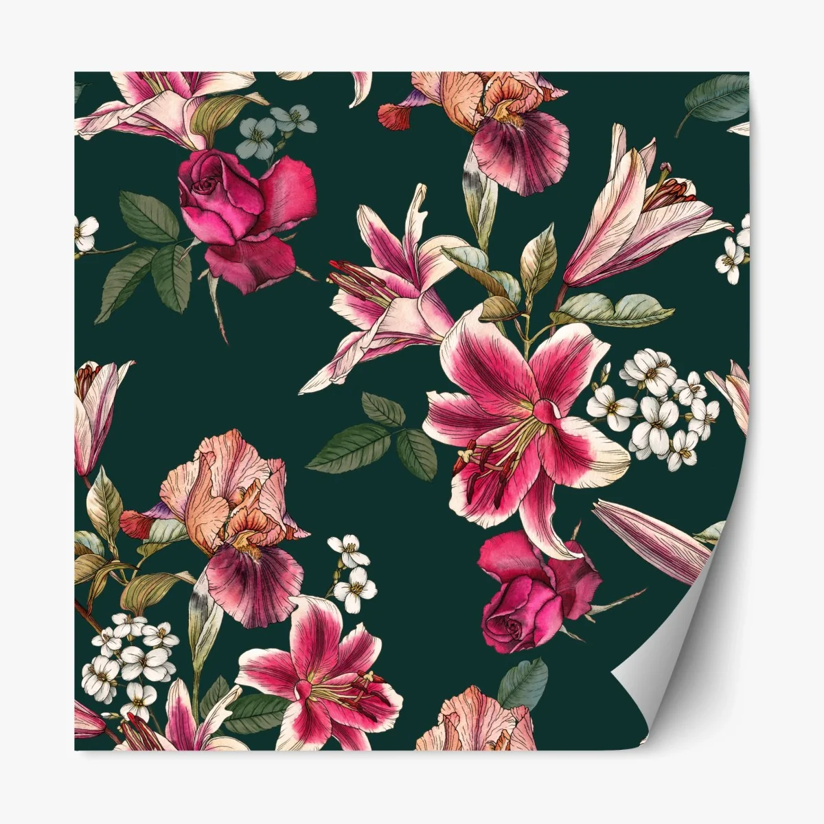 Repositionierbarer Aufkleber vintage botanisches floralmuster auf tiefgrün – Wallnifity® Repositionierbarer Aufkleber vintage botanisches floralmuster auf tiefgrün – Wallnifity®