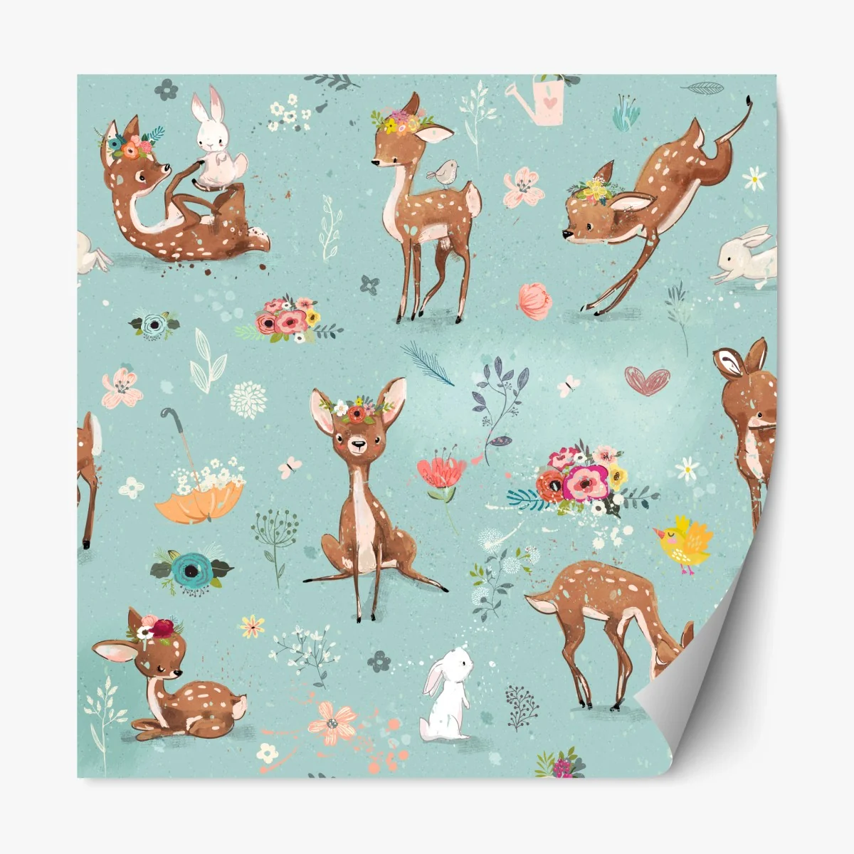 Repositionierbarer Aufkleber pastellmuster mit rehkitzen und hasen – Wallnifity® Repositionierbarer Aufkleber pastellmuster mit rehkitzen und hasen – Wallnifity®