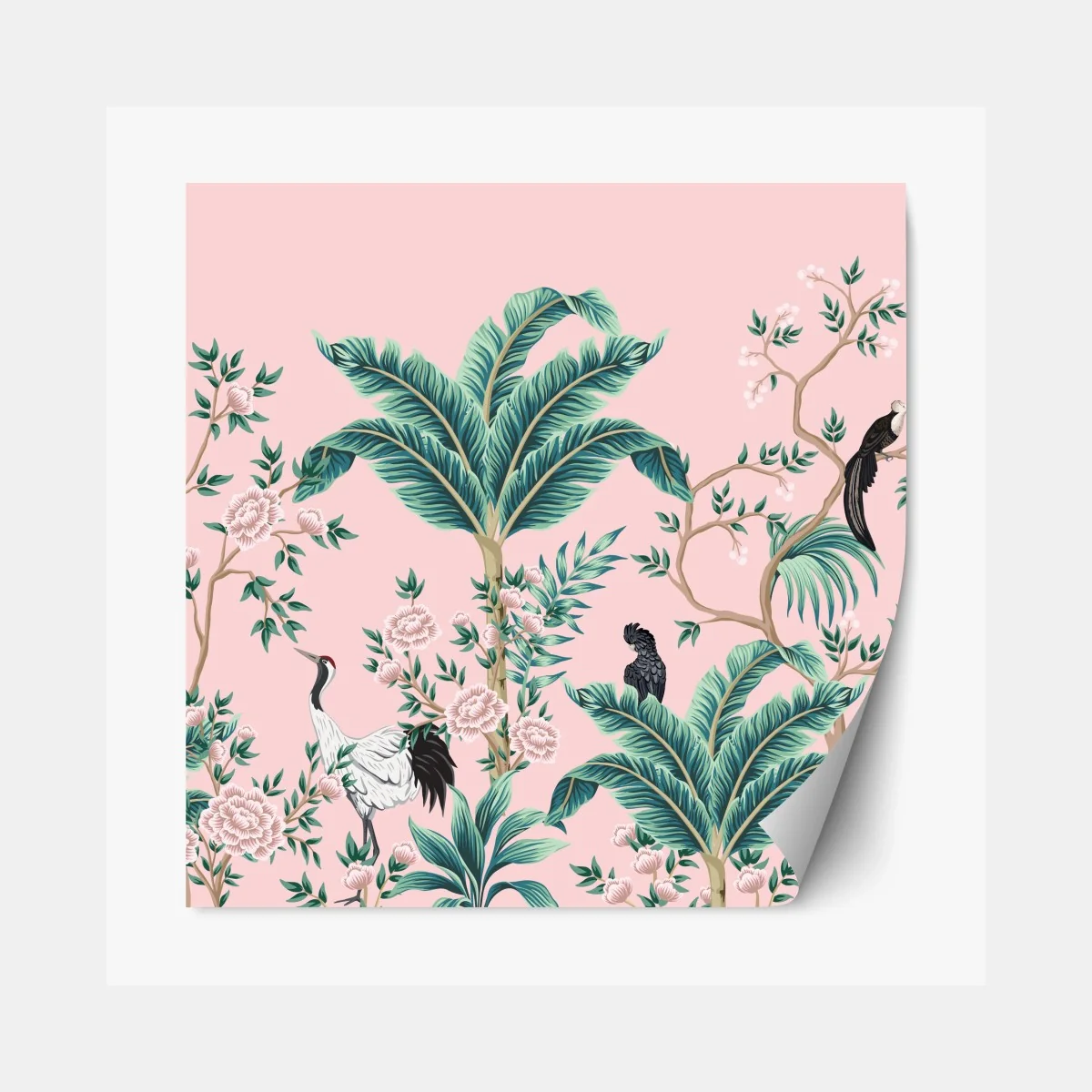 Repositionierbarer Aufkleber pastell tropisches botanisches muster mit kranichen – Wallnifity®