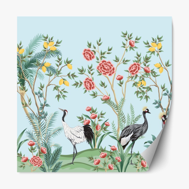 Repositionierbarer Aufkleber eleganter kranichgarten mit blüten