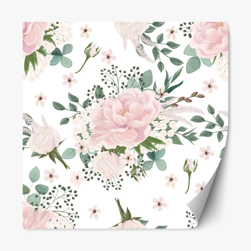 Repositionierbarer Aufkleber zartes rosa pfingstrosenmuster