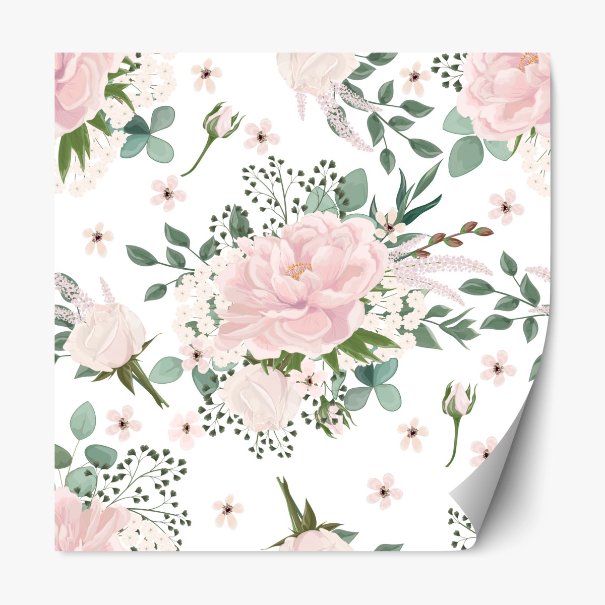 Repositionierbarer Aufkleber zartes rosa pfingstrosenmuster – Wallnifity®