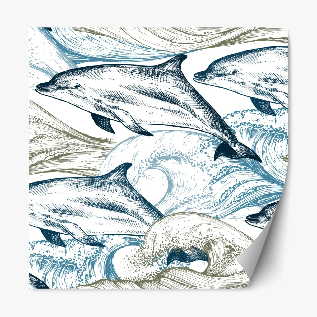 Repositionierbarer Aufkleber vintage delfine ozeanillustration – Wallnifity® Repositionierbarer Aufkleber vintage delfine ozeanillustration – Wallnifity®
