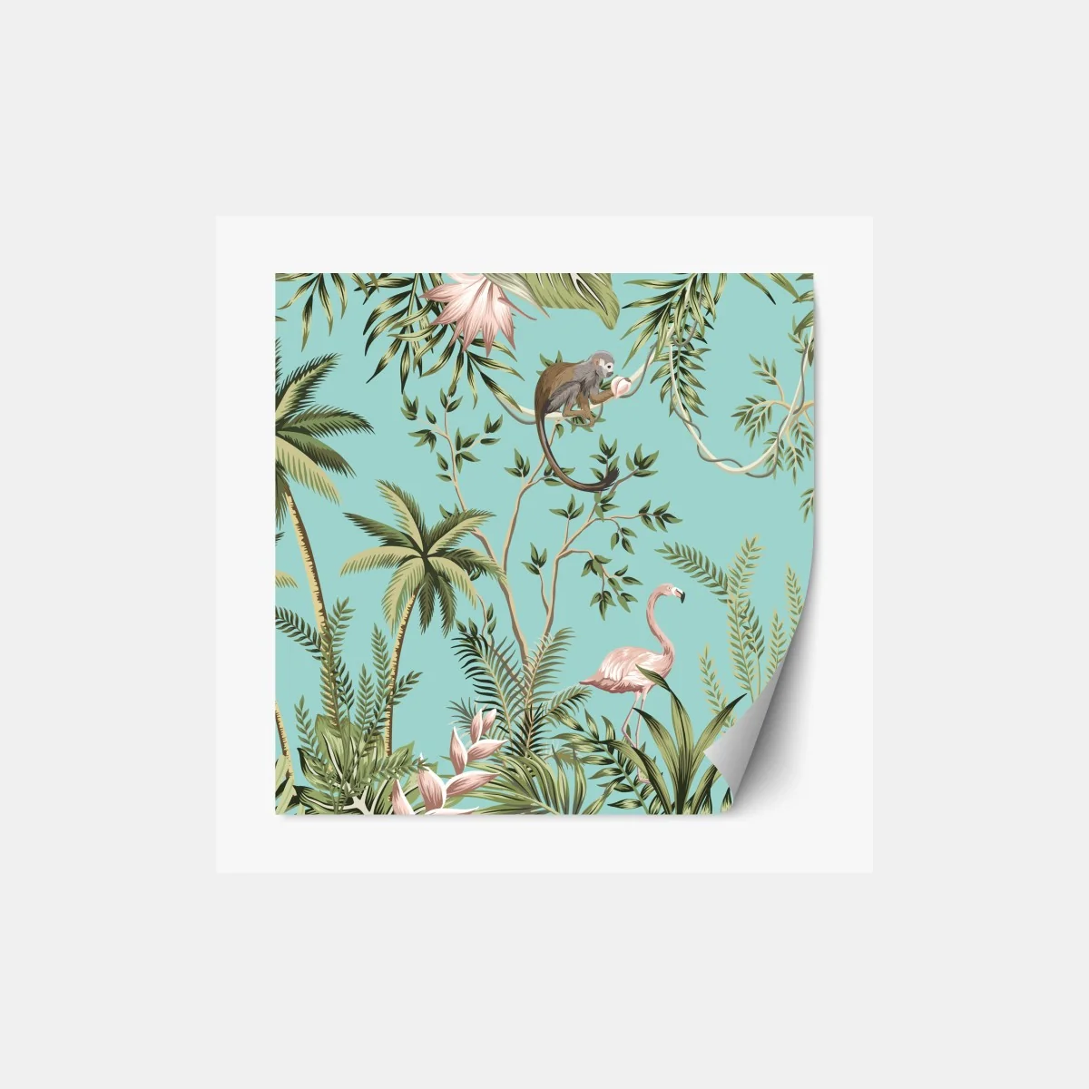 Repositionierbarer Aufkleber tropische dschungelszene mit elefant und flamingo – Wallnifity®