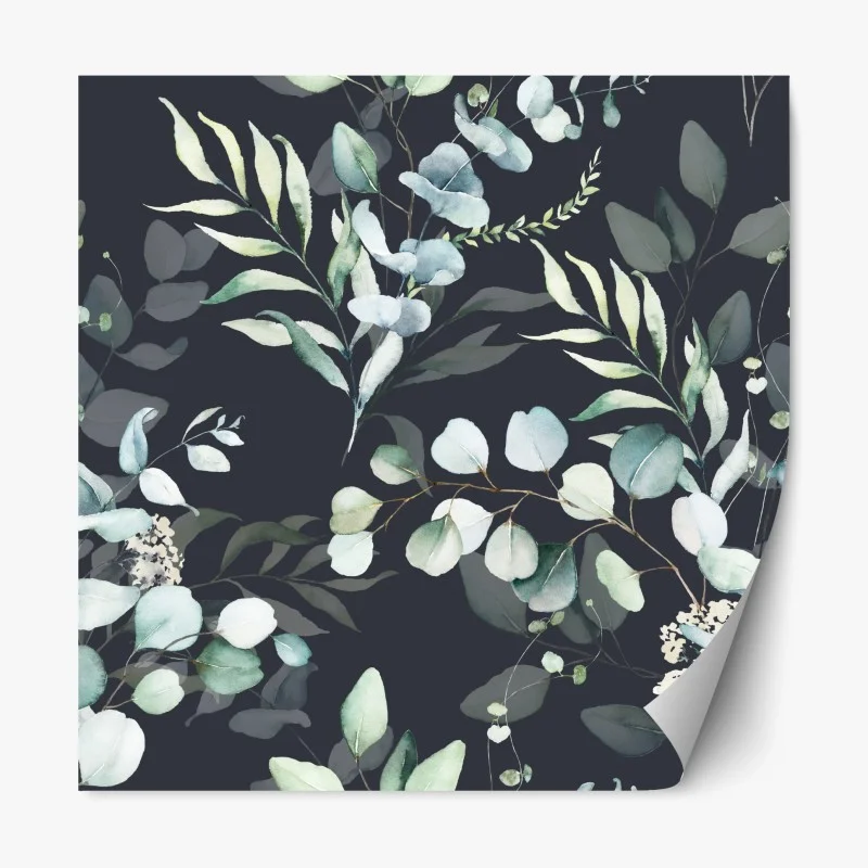 Repositionierbarer Aufkleber eukalyptus aquarell botanisches muster auf dunklem hintergrund