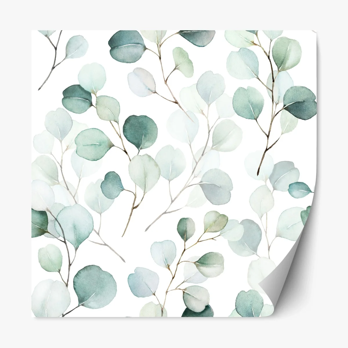 Repositionierbarer Aufkleber zarter eukalyptus-aquarell blättermuster – Wallnifity® Repositionierbarer Aufkleber zarter eukalyptus-aquarell blättermuster – Wallnifity®