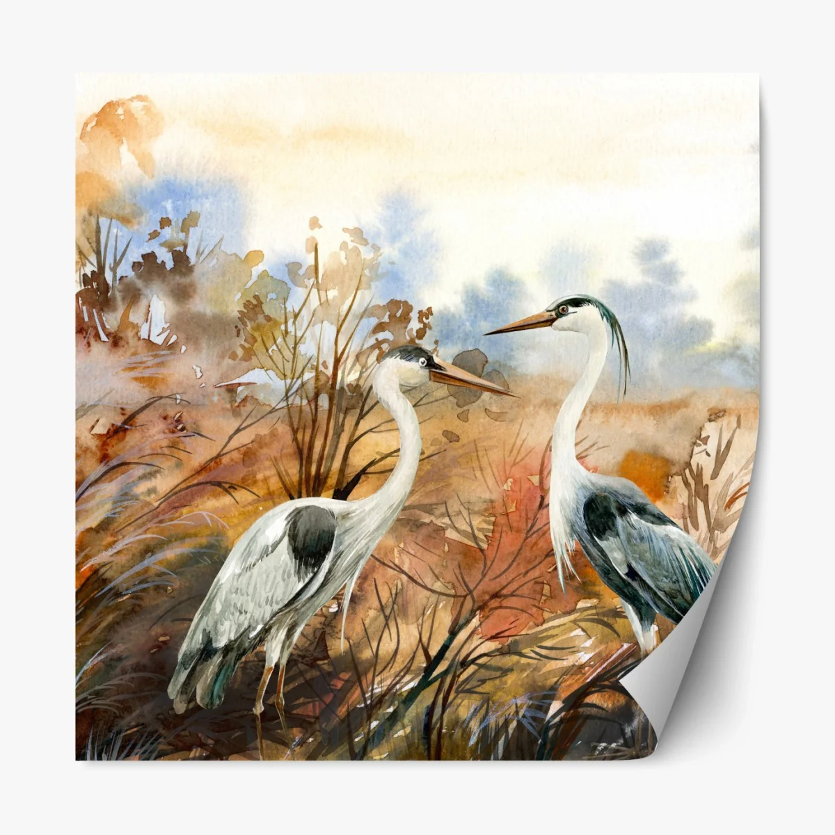 Repositionierbarer Aufkleber zwei reiher im herbstlichen sumpf – Wallnifity® Repositionierbarer Aufkleber zwei reiher im herbstlichen sumpf – Wallnifity®