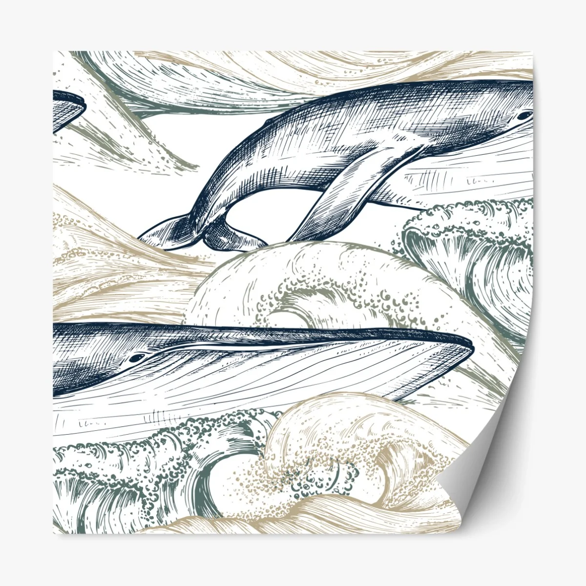 Repositionierbarer Aufkleber handgezeichnete wale und ozeanwellen – Wallnifity® Repositionierbarer Aufkleber handgezeichnete wale und ozeanwellen – Wallnifity®
