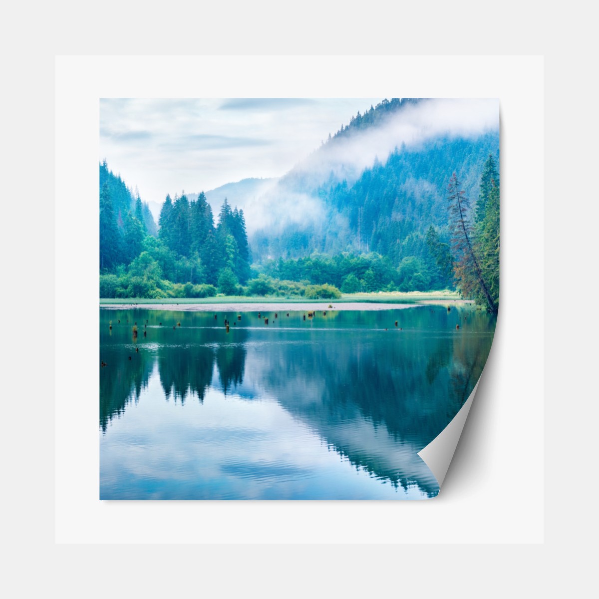 Repositionierbarer Aufkleber nebliger morgen am see Lacu Rosu, Rumänien – Wallnifity® Repositionierbarer Aufkleber nebliger morgen am see Lacu Rosu, Rumänien – Wallnifity®