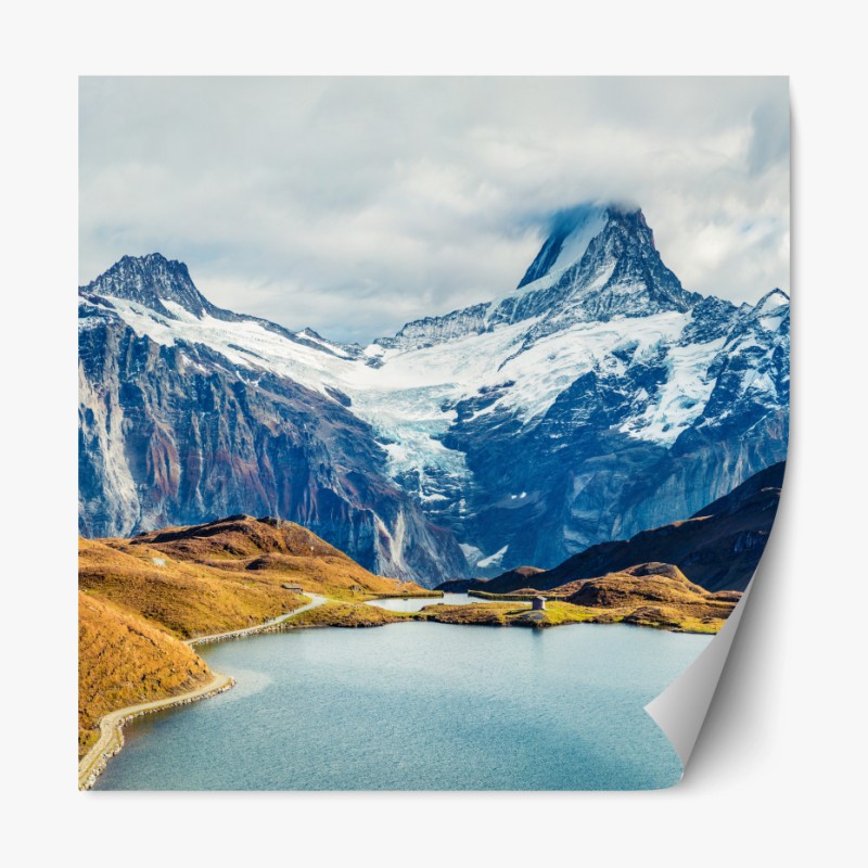 Repositionierbarer Aufkleber morgendliche aussicht am Bachalpsee, Schweizer Alpen