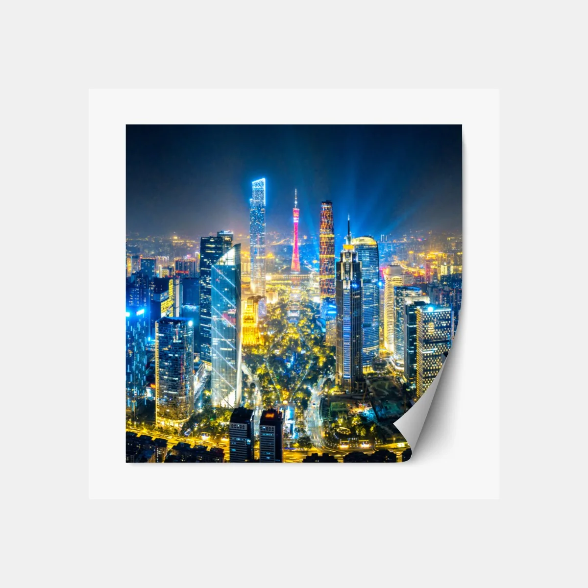 Repositionierbarer Aufkleber nachtpanorama skyline Guangzhou – Wallnifity®