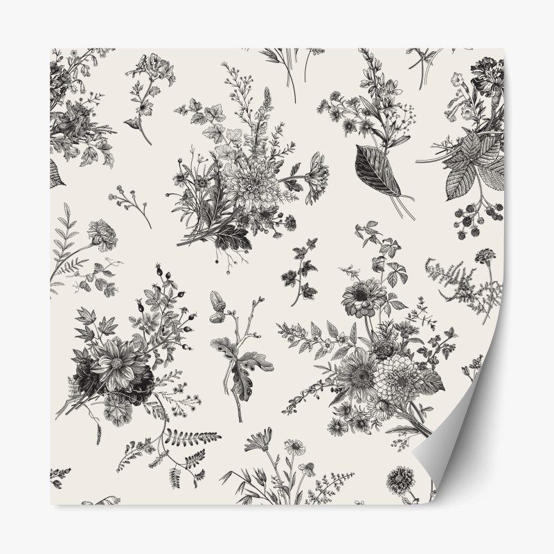 Repositionierbarer Aufkleber klassisches schwarzweißes blumenmuster