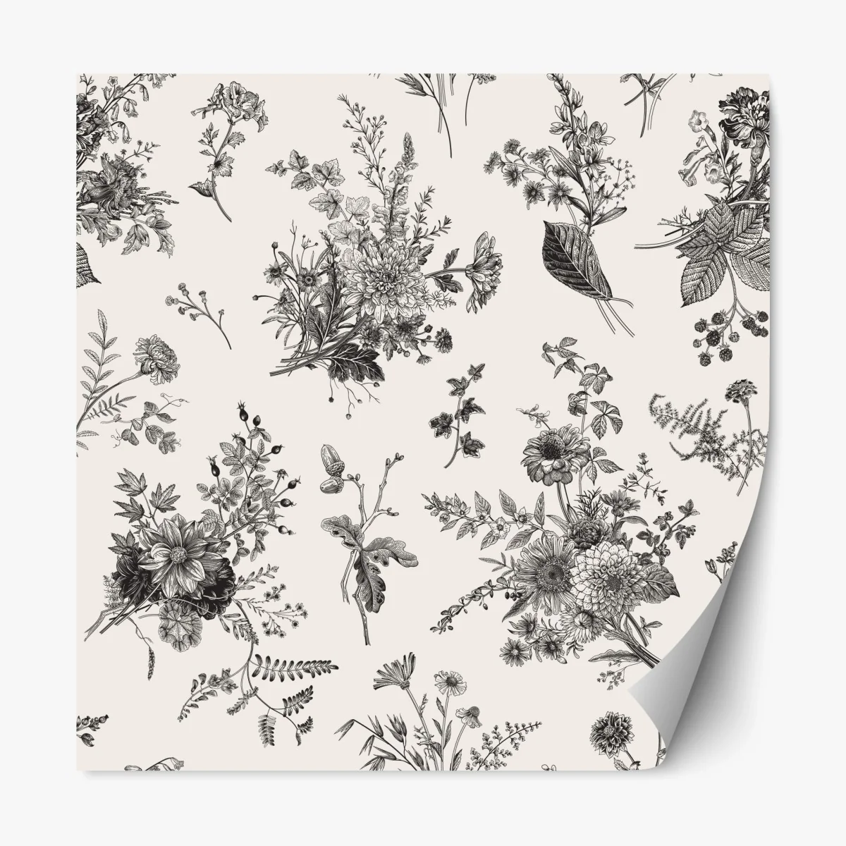 Repositionierbarer Aufkleber klassisches schwarzweißes blumenmuster – Wallnifity® Repositionierbarer Aufkleber klassisches schwarzweißes blumenmuster – Wallnifity®