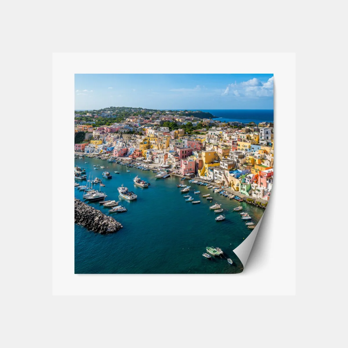Repositionierbarer Aufkleber bunte panoramaufnahme eines Mittelmeerhafens – Wallnifity® Repositionierbarer Aufkleber bunte panoramaufnahme eines Mittelmeerhafens – Wallnifity®