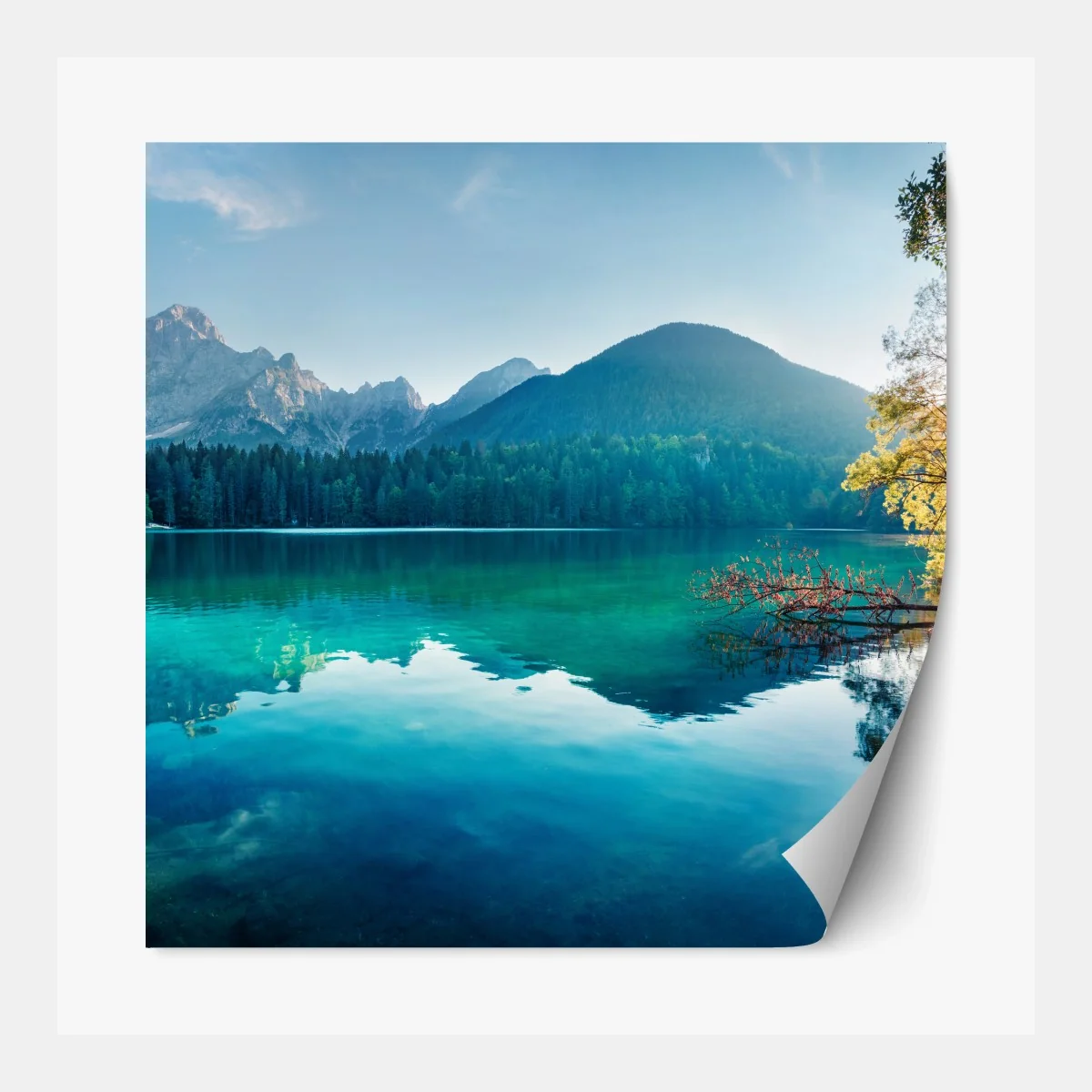 Repositionierbarer Aufkleber sonniger Fusine see, Julische Alpen – Wallnifity® Repositionierbarer Aufkleber sonniger Fusine see, Julische Alpen – Wallnifity®