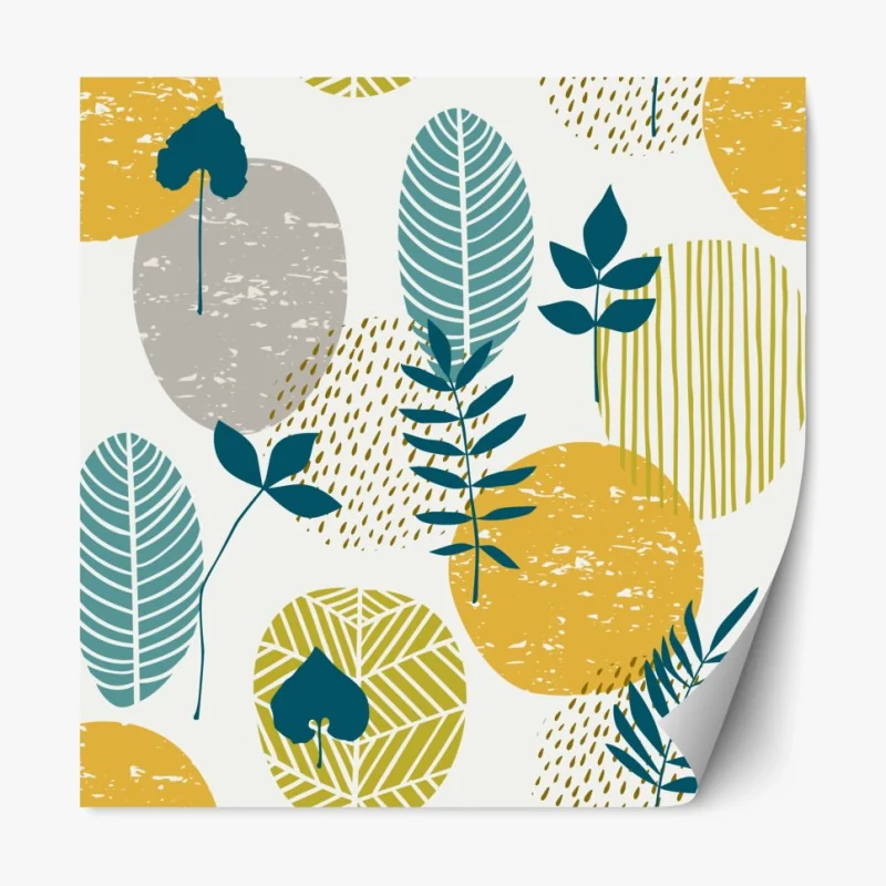 Repositionierbarer Aufkleber türkis-senfgelbes botanisches muster
