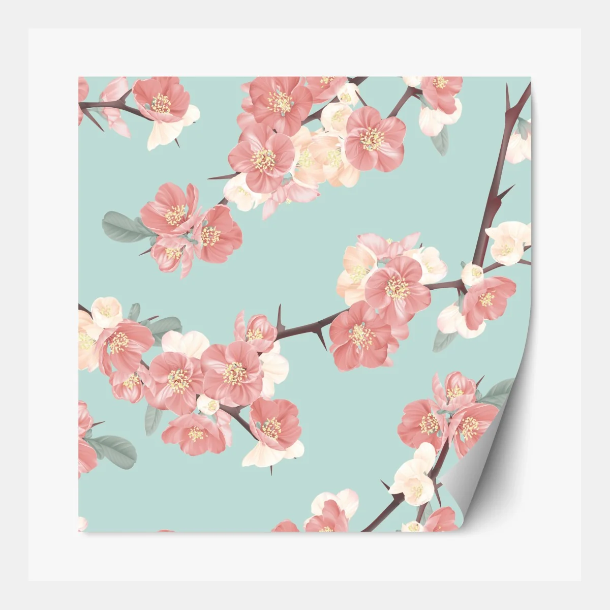 Repositionierbarer Aufkleber pastelliges kirschblütenmuster auf mintfarbenem hintergrund – Wallnifity® Repositionierbarer Aufkleber pastelliges kirschblütenmuster auf mintfarbenem hintergrund – Wallnifity®