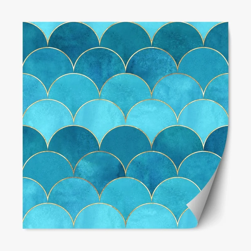 Repositionierbarer Aufkleber türkis schuppenmuster mit goldakzenten