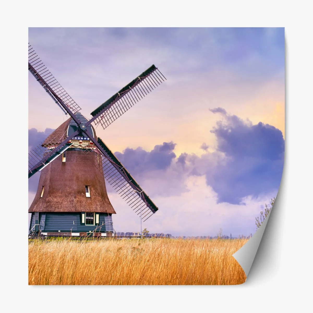 Repositionierbarer Aufkleber historische windmühle auf goldenen feldern – Wallnifity® Repositionierbarer Aufkleber historische windmühle auf goldenen feldern – Wallnifity®