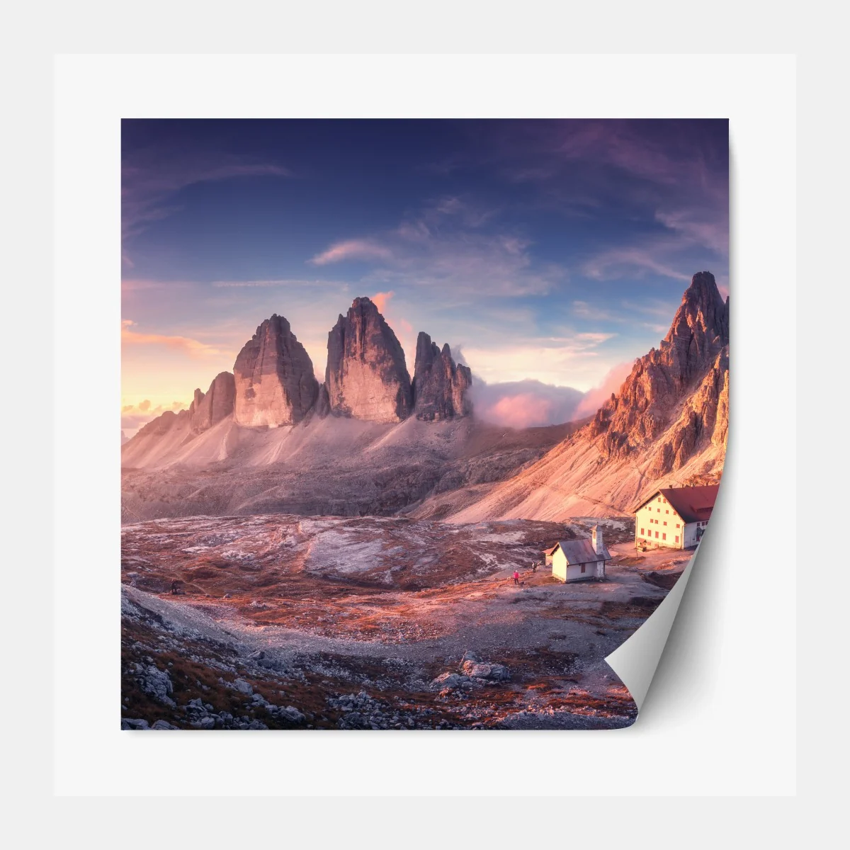 Repositionierbarer Aufkleber sonnenaufgang über den gipfeln der Dolomiten – Wallnifity® Repositionierbarer Aufkleber sonnenaufgang über den gipfeln der Dolomiten – Wallnifity®