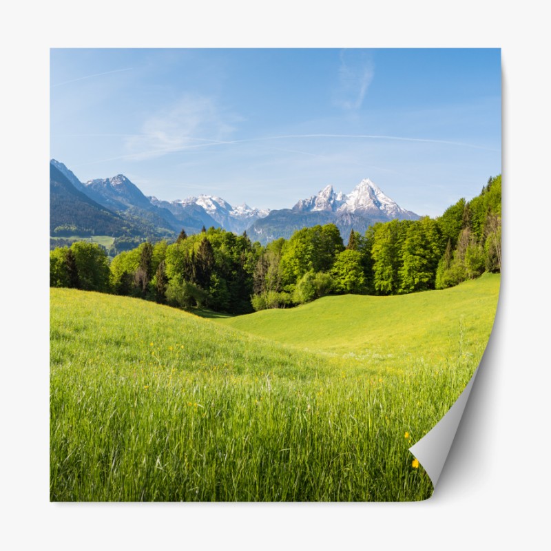 Repositionierbarer Aufkleber ruhiges alpines wiesenpanorama