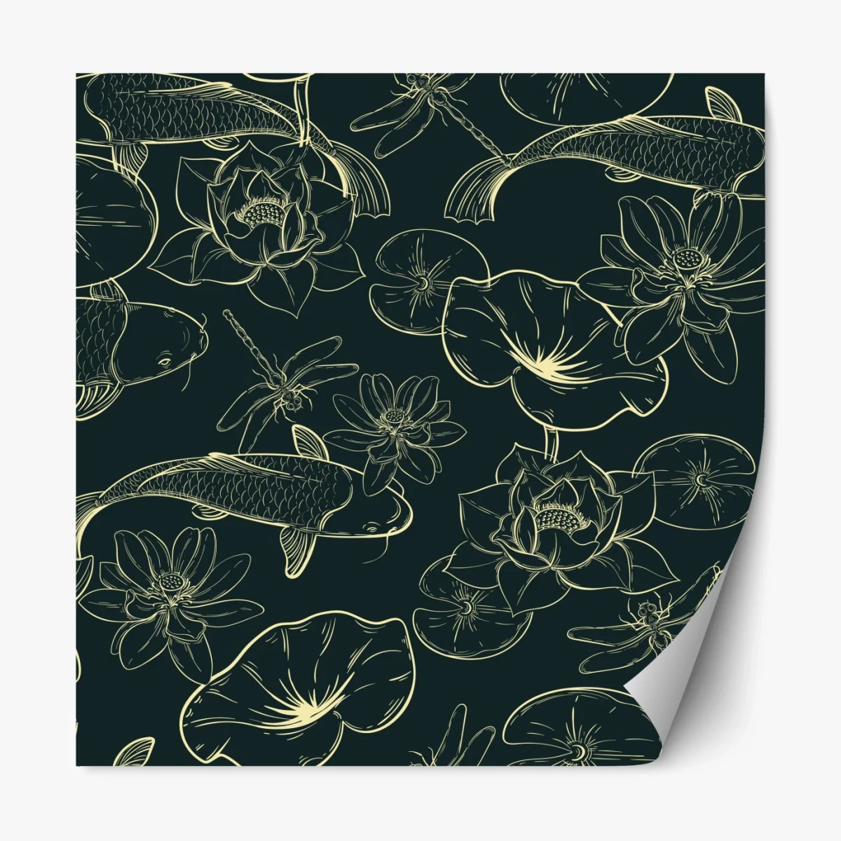 Repositionierbarer Aufkleber handgezeichnetes koi- und lotusmuster – Wallnifity® Repositionierbarer Aufkleber handgezeichnetes koi- und lotusmuster – Wallnifity®