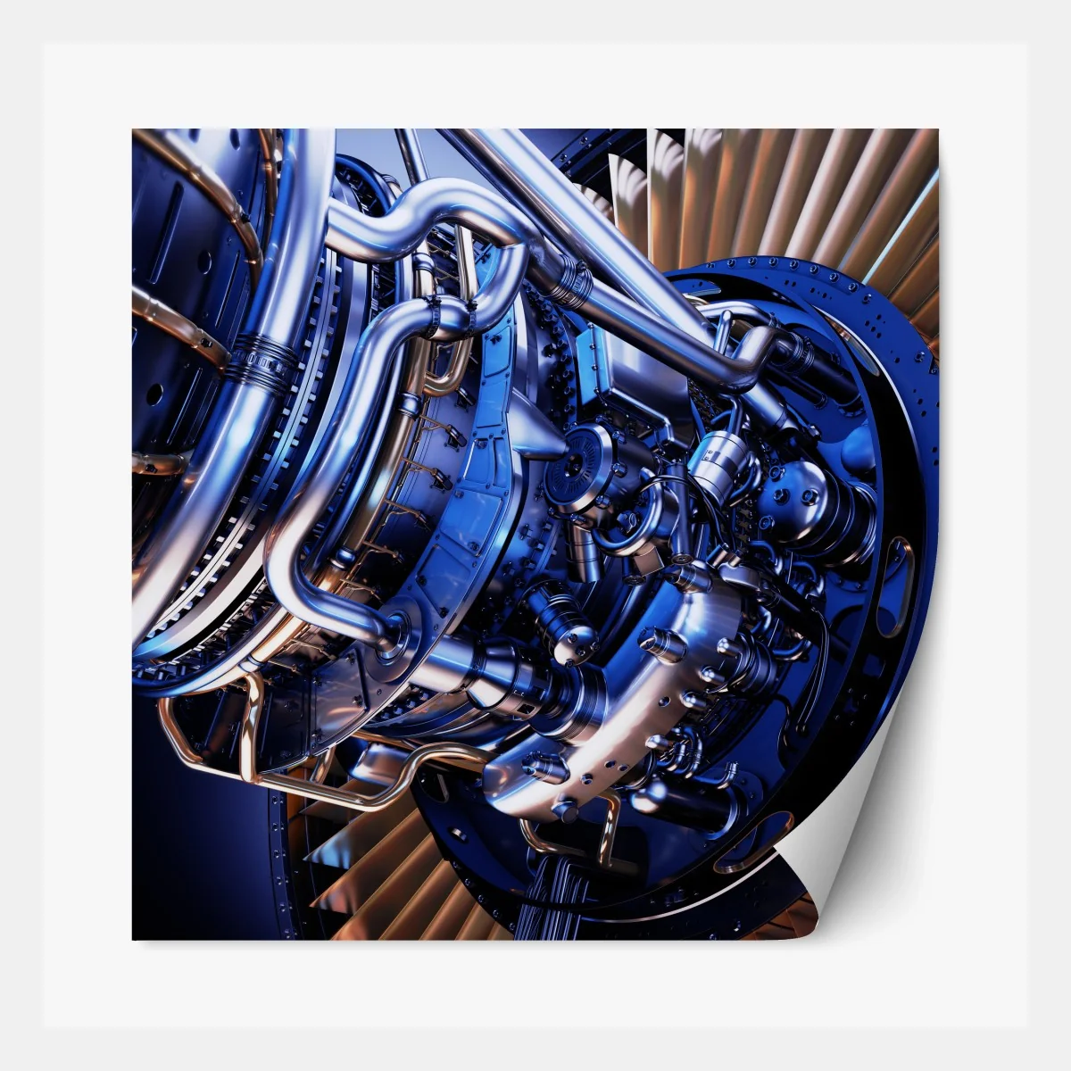 Repositionierbarer Aufkleber nahaufnahme einer turbinenanlage in blau und orange – Wallnifity®