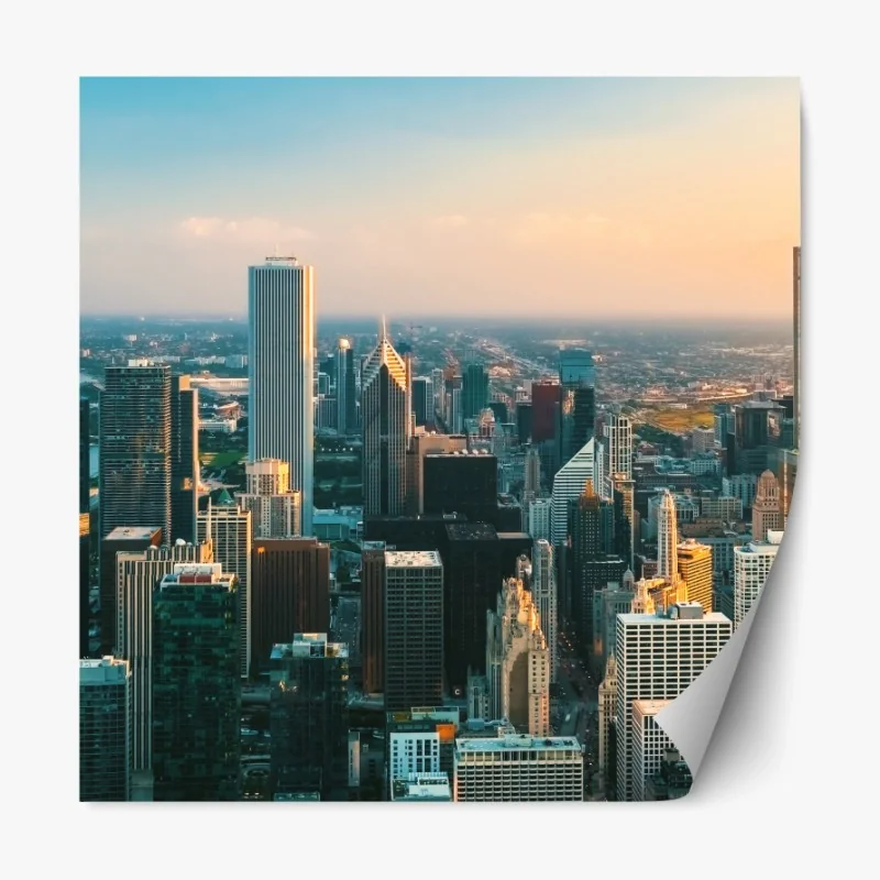 Repositionierbarer Aufkleber Chicago skyline bei sonnenuntergang