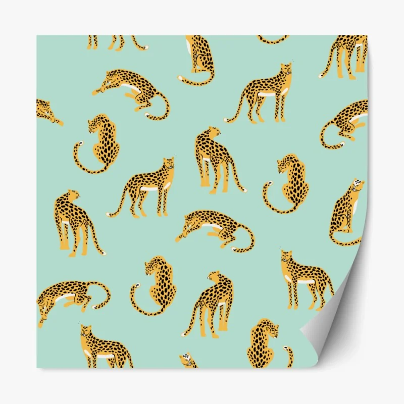 Repositionierbarer Aufkleber verspieltes gepardenmuster auf türkisgrund