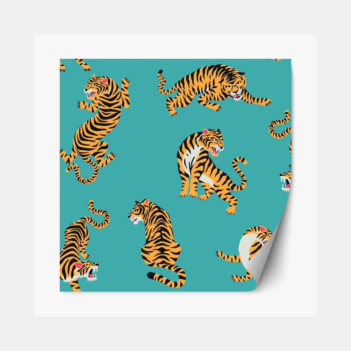 Repositionierbarer Aufkleber stilisiertes tigermuster auf türkisfarbenem hintergrund – Wallnifity® Repositionierbarer Aufkleber stilisiertes tigermuster auf türkisfarbenem hintergrund – Wallnifity®