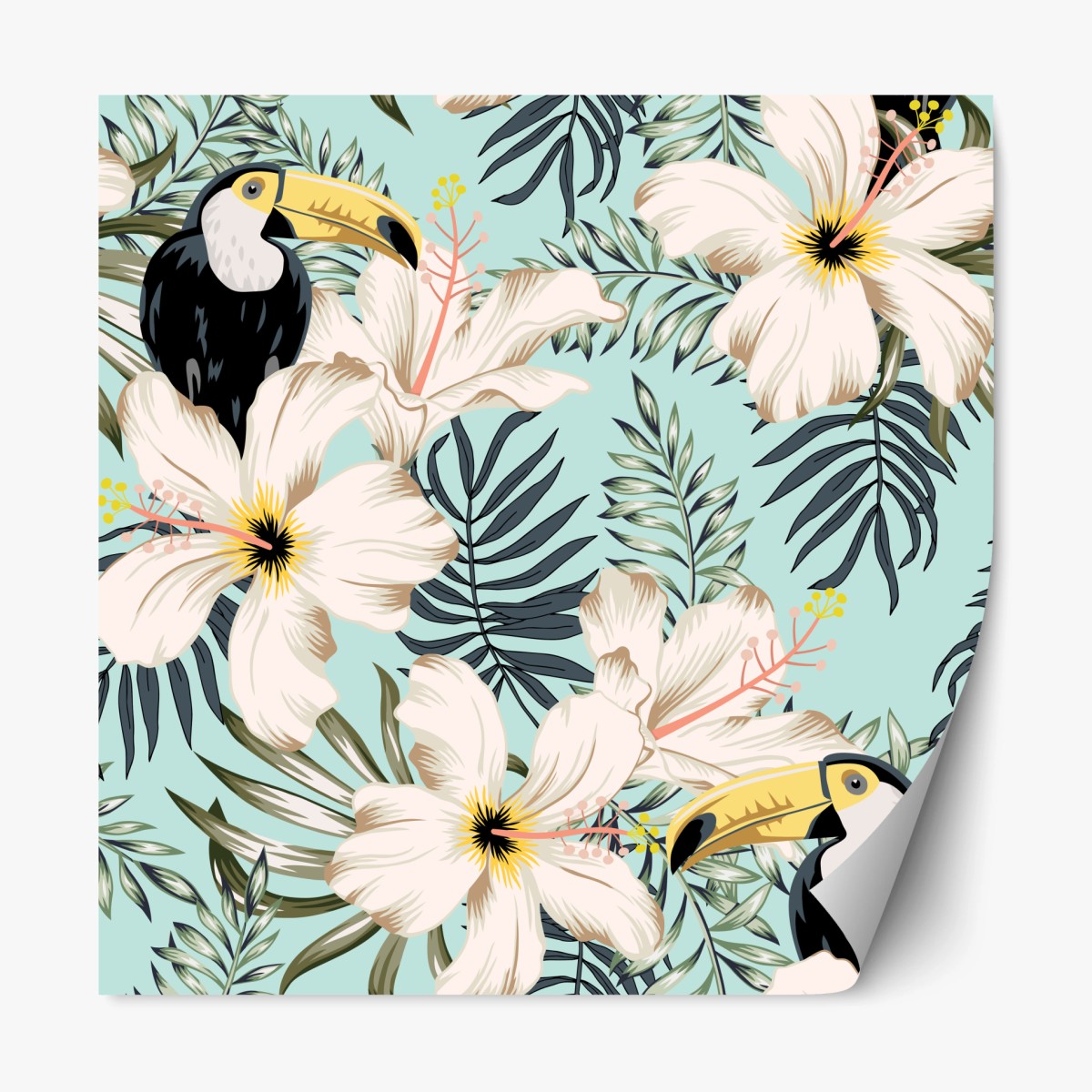 Repositionierbarer Aufkleber tropisches muster mit tukan und blumen – Wallnifity® Repositionierbarer Aufkleber tropisches muster mit tukan und blumen – Wallnifity®