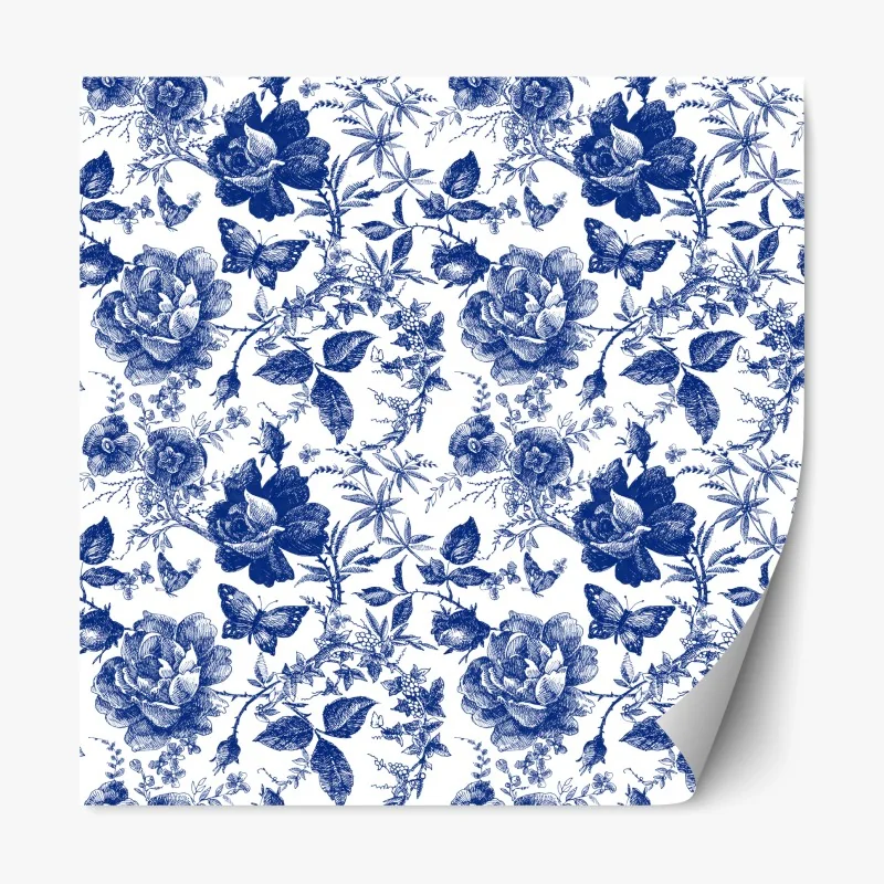 Repositionierbarer Aufkleber blaues blumen toile-muster